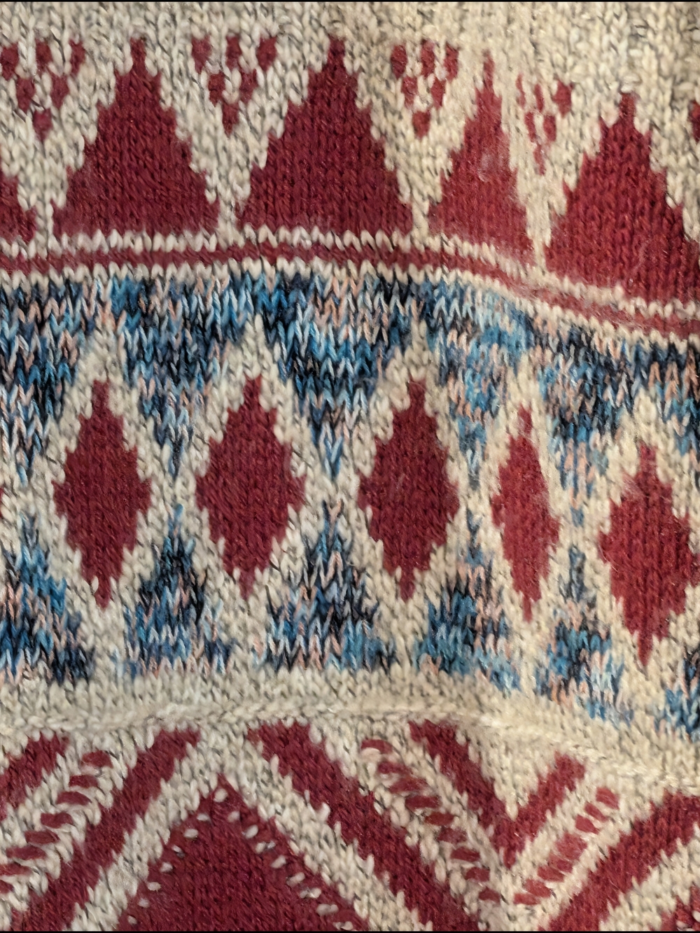 Lucky Brand Cream Hooded Cardigan with Red & Blue Geometric Pattern - Picture 8 of 10